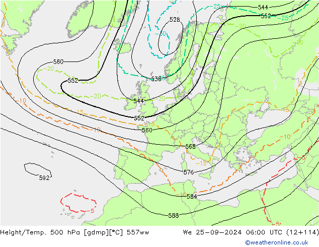 Height/Temp. 500 hPa 557ww Mi 25.09.2024 06 UTC