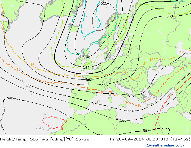 Yükseklik/Sıc. 500 hPa 557ww Per 26.09.2024 00 UTC