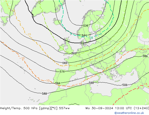 Height/Temp. 500 hPa 557ww Mo 30.09.2024 12 UTC