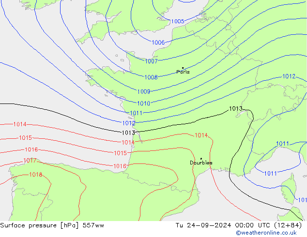 Surface pressure 557ww Tu 24.09.2024 00 UTC