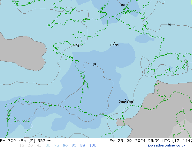 RH 700 hPa 557ww Mi 25.09.2024 06 UTC