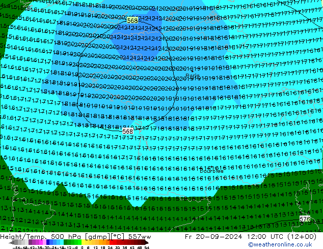 Height/Temp. 500 hPa 557ww Fr 20.09.2024 12 UTC