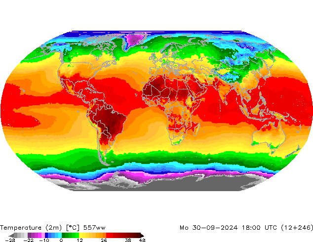 Temperaturkarte (2m) 557ww Mo 30.09.2024 18 UTC