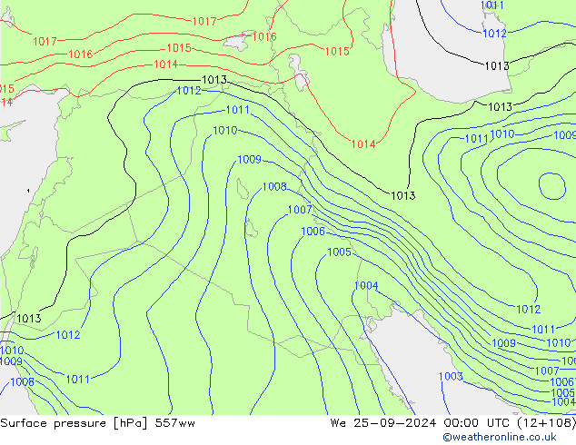 Surface pressure 557ww We 25.09.2024 00 UTC