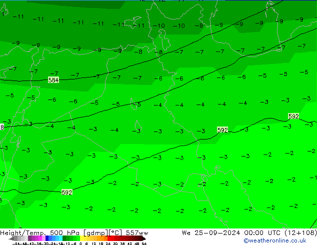 Height/Temp. 500 hPa 557ww St 25.09.2024 00 UTC