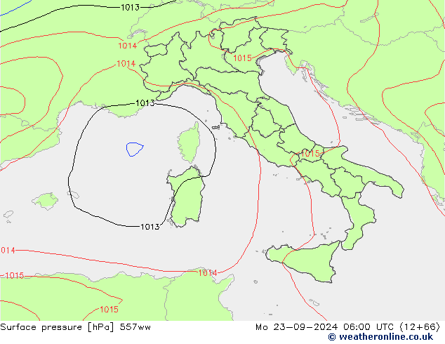 Pressione al suolo 557ww lun 23.09.2024 06 UTC