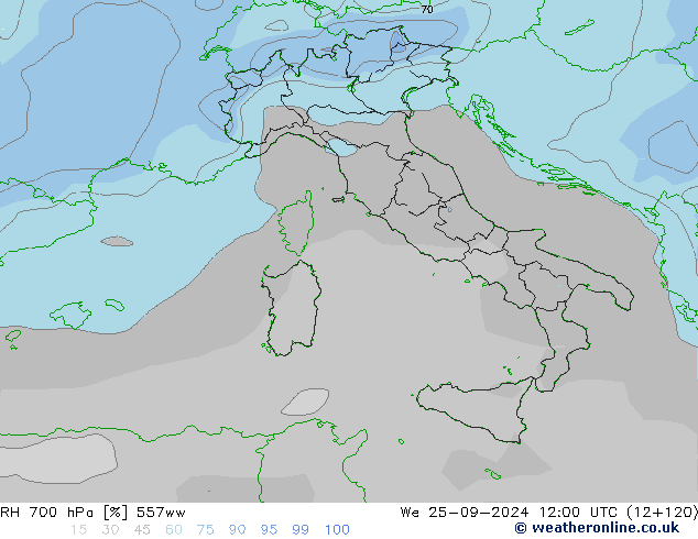 RV 700 hPa 557ww wo 25.09.2024 12 UTC