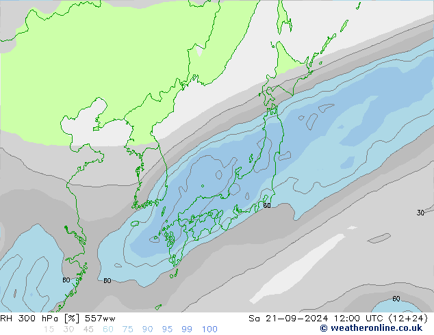 RH 300 hPa 557ww so. 21.09.2024 12 UTC