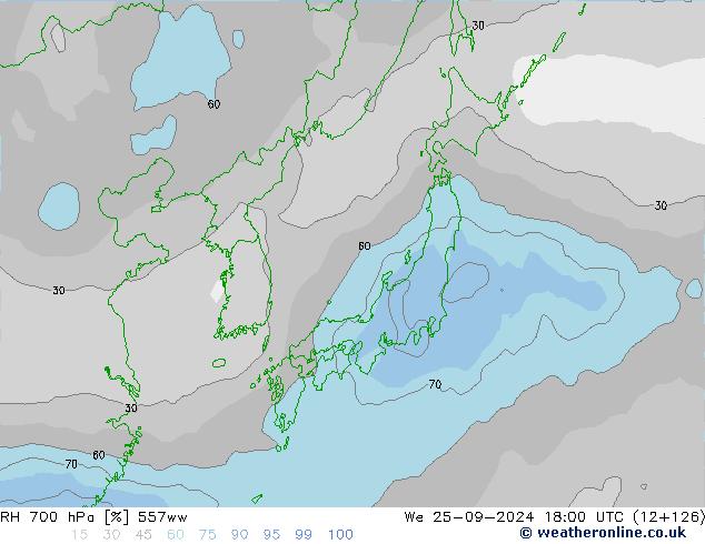 RH 700 hPa 557ww  25.09.2024 18 UTC