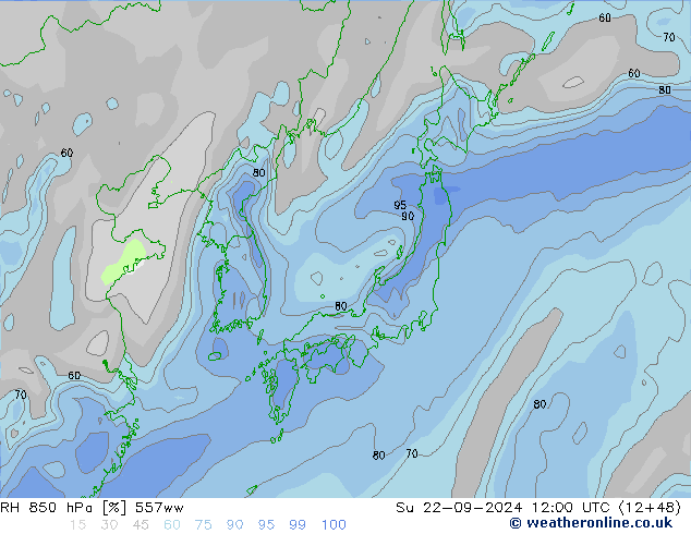 RH 850 hPa 557ww Su 22.09.2024 12 UTC