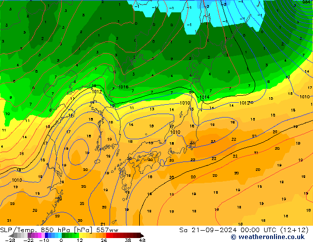 SLP/Temp. 850 hPa 557ww Sa 21.09.2024 00 UTC