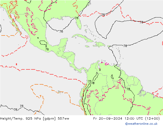 Height/Temp. 925 hPa 557ww ven 20.09.2024 12 UTC