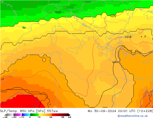 SLP/Temp. 850 hPa 557ww lun 30.09.2024 00 UTC