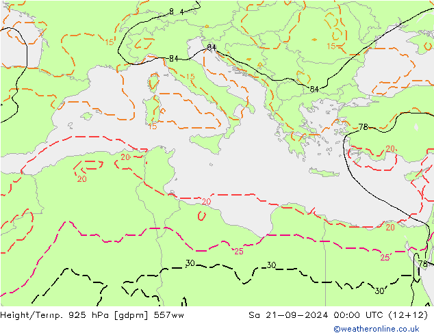 Height/Temp. 925 гПа 557ww сб 21.09.2024 00 UTC