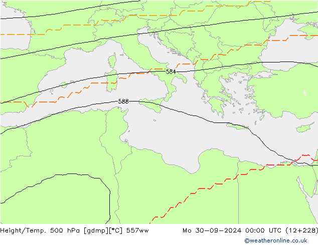 Height/Temp. 500 hPa 557ww pon. 30.09.2024 00 UTC