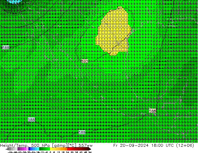 Height/Temp. 500 hPa 557ww Fr 20.09.2024 18 UTC