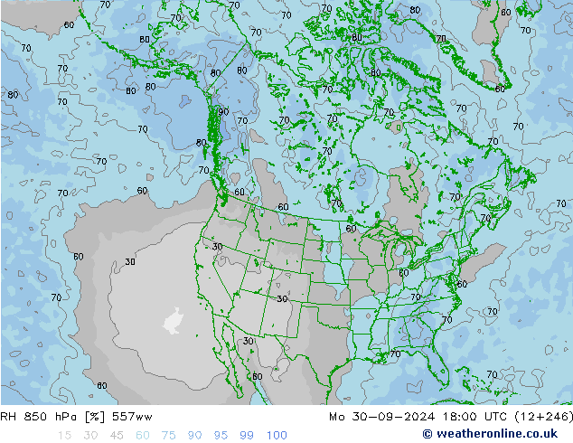 RH 850 hPa 557ww 星期一 30.09.2024 18 UTC