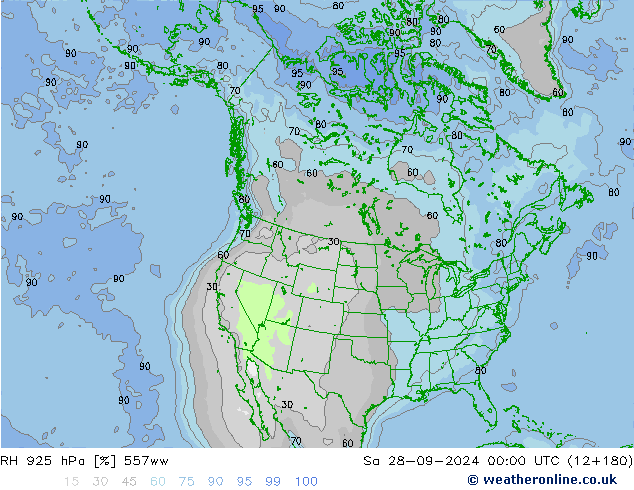 RH 925 hPa 557ww So 28.09.2024 00 UTC