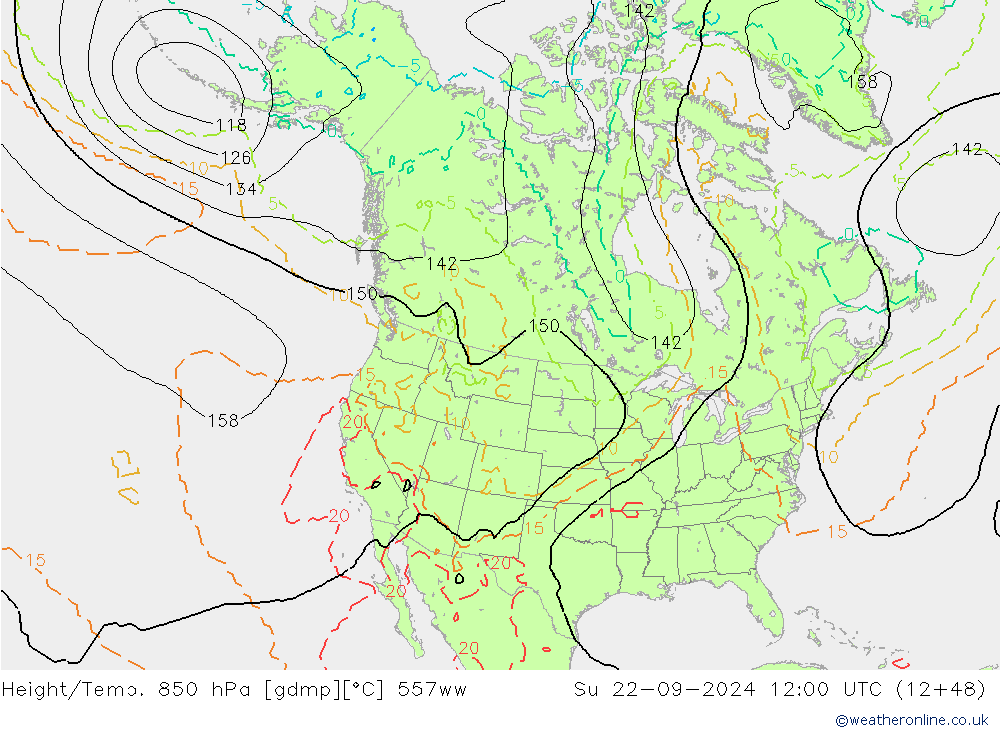 Height/Temp. 850 hPa 557ww 星期日 22.09.2024 12 UTC