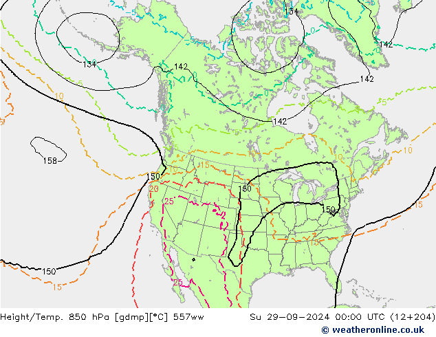 Height/Temp. 850 hPa 557ww Su 29.09.2024 00 UTC