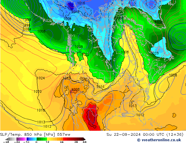 SLP/Temp. 850 гПа 557ww Вс 22.09.2024 00 UTC