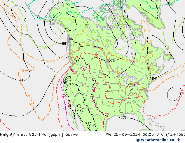 Height/Temp. 925 hPa 557ww śro. 25.09.2024 00 UTC