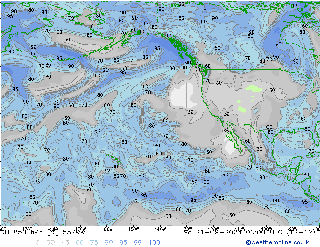 RH 850 hPa 557ww Sa 21.09.2024 00 UTC