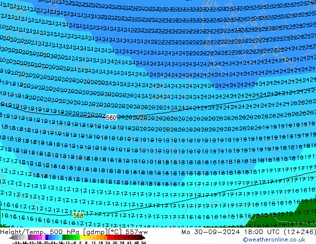 Height/Temp. 500 hPa 557ww lun 30.09.2024 18 UTC