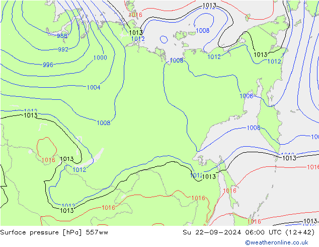 Surface pressure 557ww Su 22.09.2024 06 UTC