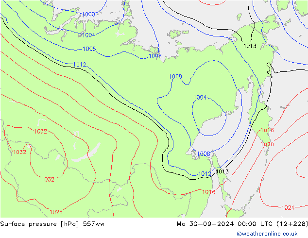 Surface pressure 557ww Mo 30.09.2024 00 UTC