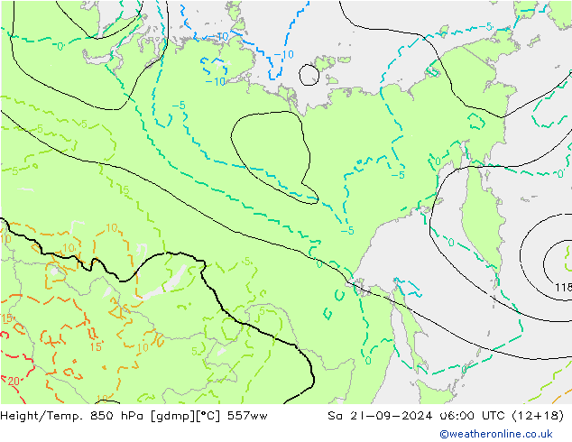 Hoogte/Temp. 850 hPa 557ww za 21.09.2024 06 UTC