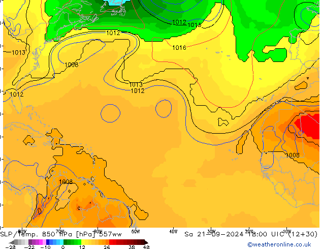 850 hPa Yer Bas./Sıc 557ww Cts 21.09.2024 18 UTC