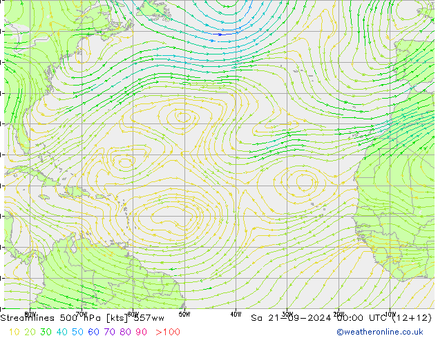 Stromlinien 500 hPa 557ww Sa 21.09.2024 00 UTC