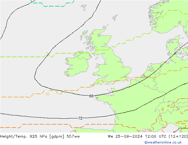 Height/Temp. 925 hPa 557ww mer 25.09.2024 12 UTC