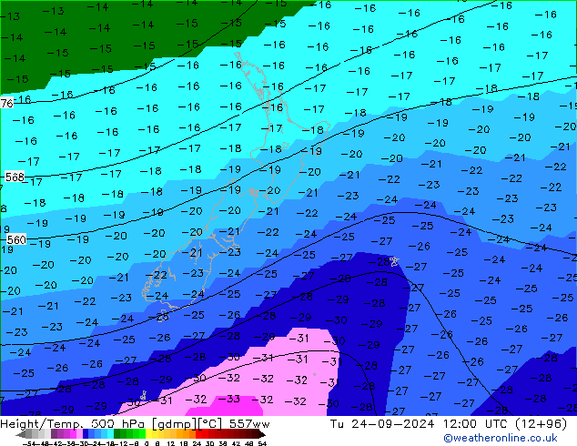 Yükseklik/Sıc. 500 hPa 557ww Sa 24.09.2024 12 UTC