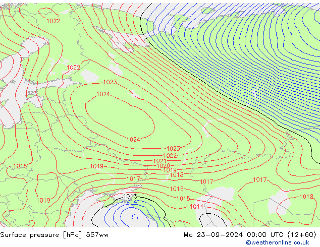 Surface pressure 557ww Mo 23.09.2024 00 UTC