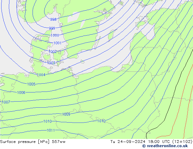 Surface pressure 557ww Tu 24.09.2024 18 UTC