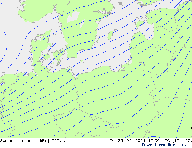Presión superficial 557ww mié 25.09.2024 12 UTC