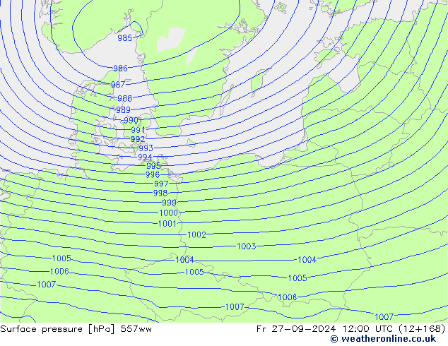 Surface pressure 557ww Fr 27.09.2024 12 UTC