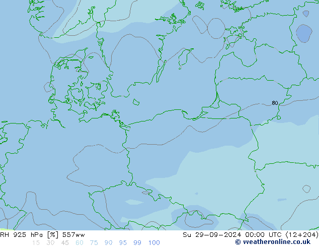 RH 925 hPa 557ww So 29.09.2024 00 UTC