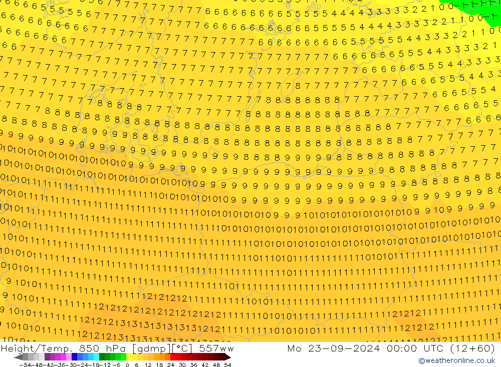 Height/Temp. 850 hPa 557ww  23.09.2024 00 UTC