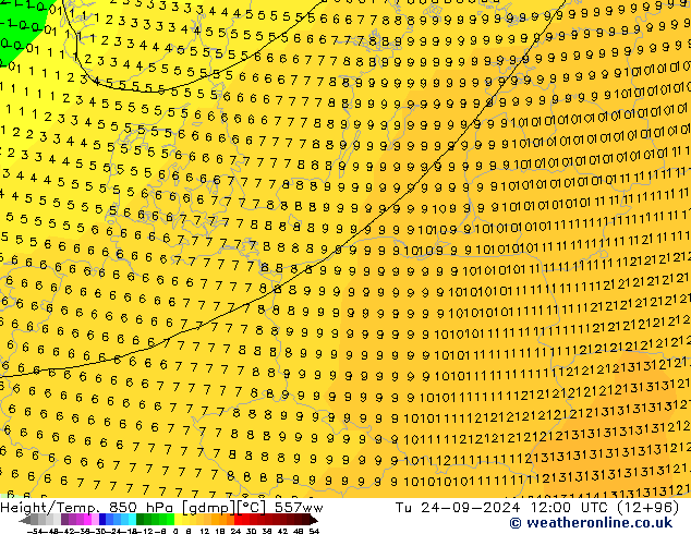 Yükseklik/Sıc. 850 hPa 557ww Sa 24.09.2024 12 UTC