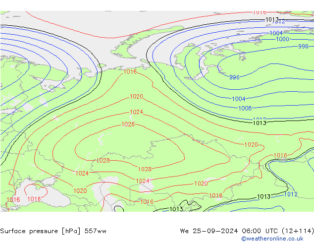 Surface pressure 557ww We 25.09.2024 06 UTC