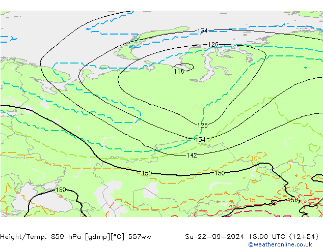 Height/Temp. 850 hPa 557ww  22.09.2024 18 UTC