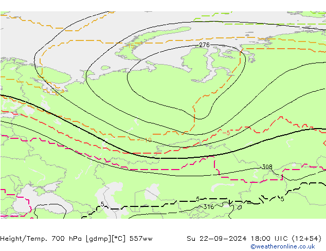 Height/Temp. 700 hPa 557ww Su 22.09.2024 18 UTC