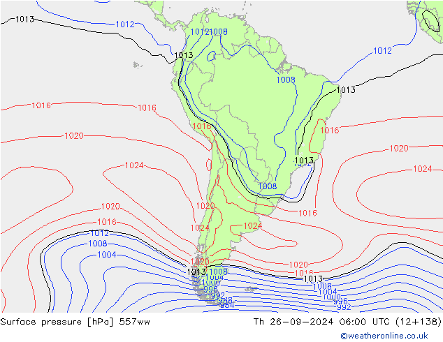 Surface pressure 557ww Th 26.09.2024 06 UTC