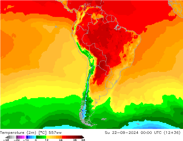 Temperaturkarte (2m) 557ww So 22.09.2024 00 UTC