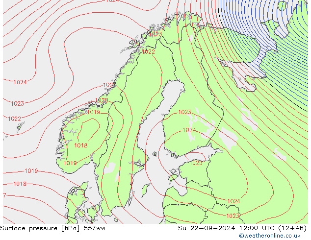 Luchtdruk (Grond) 557ww zo 22.09.2024 12 UTC