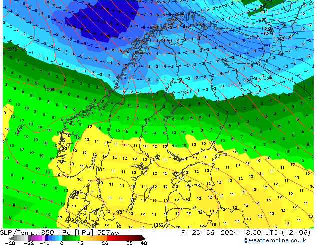 SLP/Temp. 850 hPa 557ww 星期五 20.09.2024 18 UTC