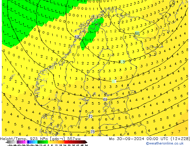 Height/Temp. 925 hPa 557ww  30.09.2024 00 UTC